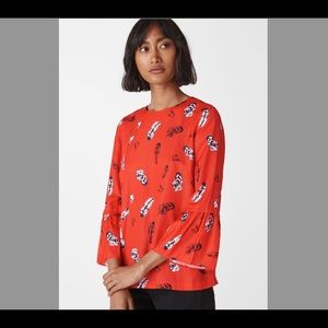 WHISTLES FEATHER PRINT MILLIE FRILL TOP